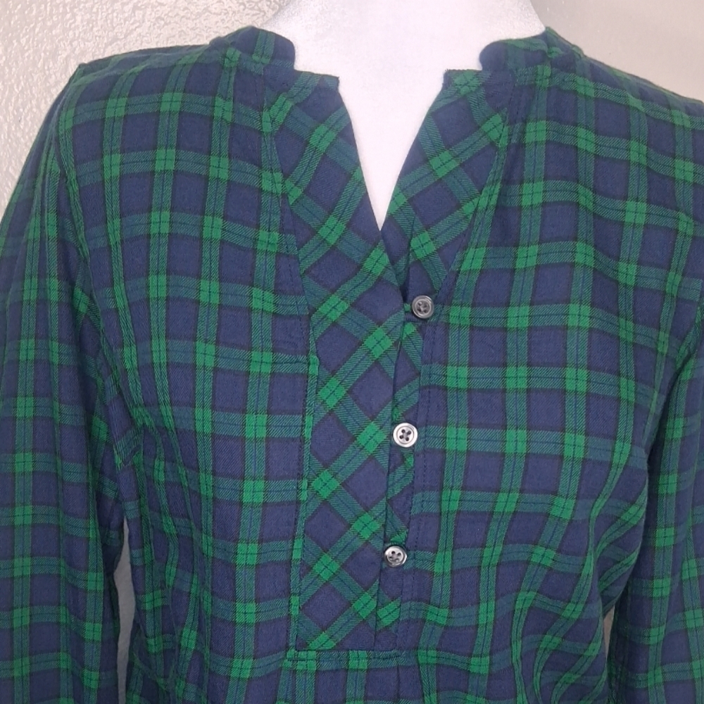 Talbots Women's Shirt Green Blue Plaid Popover Tunic Long Slv Henley PP (0-2) - Picture 3 of 16